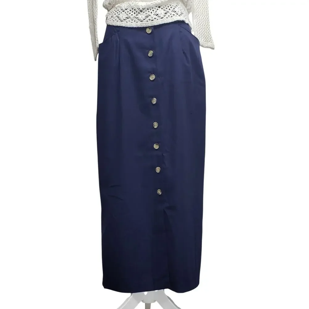 Bedford Fair Vintage 90s Lifestyles Maxi Skirt Sz 12 Navy NWT Deadstock